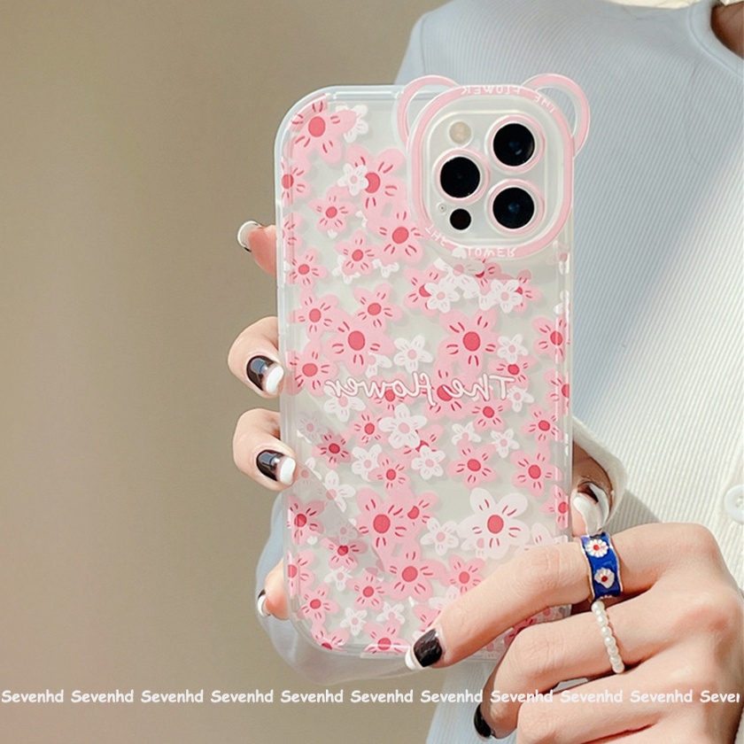 Ốp Điện Thoại Dẻo Họa Tiết Tai Gấu &amp; Hoa Xinh Xắn Cho iPhone 14 13 12 11 Pro Max Xs Max Xr X 6 6s Plus