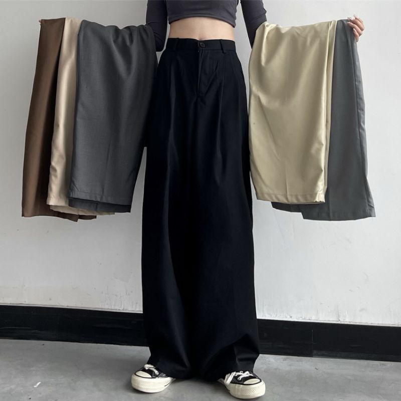 Quần kaki suông ống rộng phong cách Vintage cho Nam Nữ