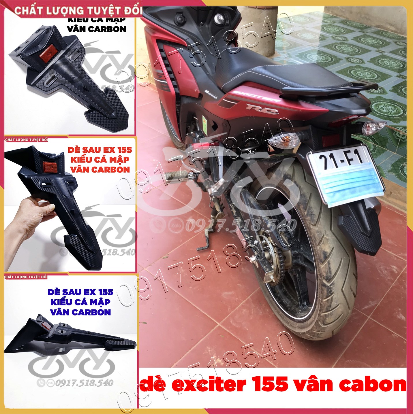 Dè Sau Biển Số Xe EXCITER 155 Kiểu Cá Mập Vân Carbon 𝗲𝘅 𝟭𝟱𝟱