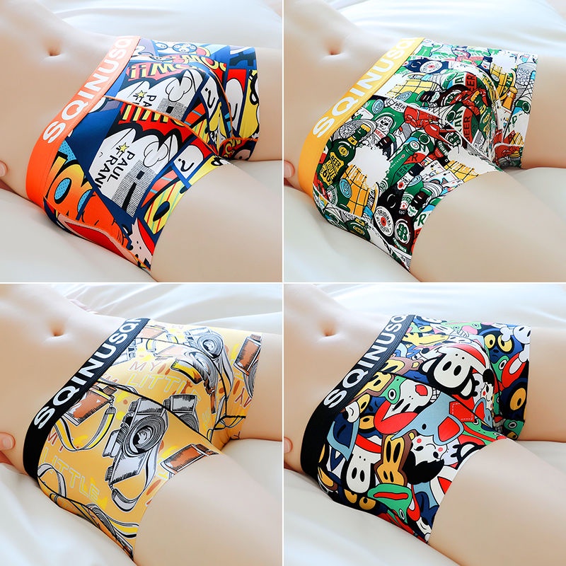 Set 4 quần lót boxer thoáng khí in họa tiết graffiti cho nam