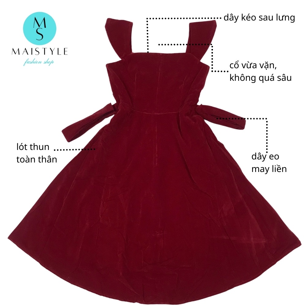 Đầm nữ MAISTYLE Váy nhung xòe tiểu thư đỏ 2 dây sang trọng dự tiệc MY1091 | BigBuy360 - bigbuy360.vn