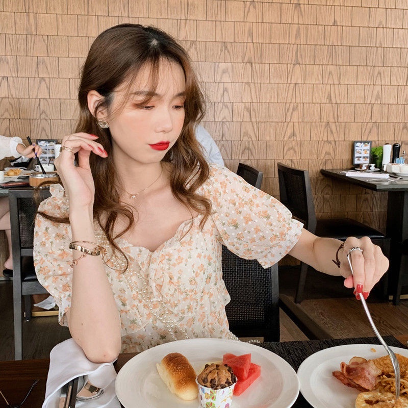 Đầm Hoa Cổ Chữ V Dáng Dài Phong Cách Pháp Ngọt Ngào Thanh Lịch Thời Trang Mùa Hè Mới Dành Cho Bạn Nữ