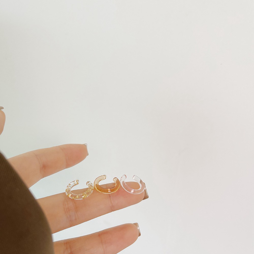 Bộ 3 Khuyên Tai Kẹp Vành Tai Bằng Nhựa Resin Trong Suốt Màu Kẹo Phong Cách Harajuku Hàn Quốc Dễ Thương Cho Nữ