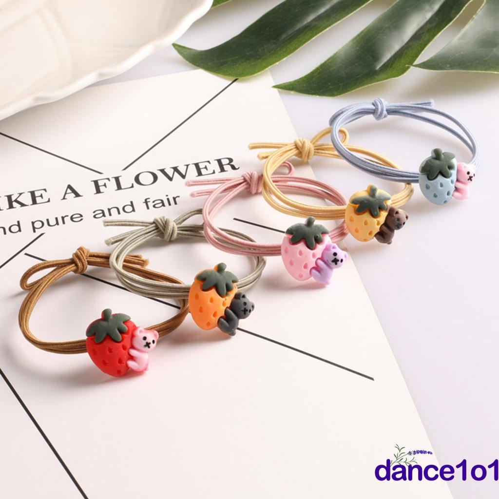 Dây buộc tóc cao su co giãn hình dâu tây và gấu hoạt hình đáng yêu