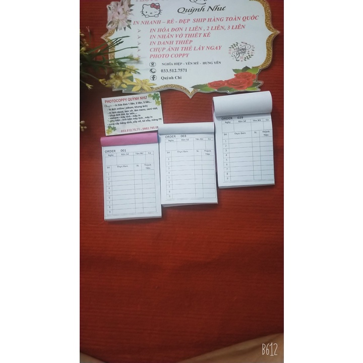 Sổ Order, sổ ghi món, menu món CHO QUÁN, Nhà Hàng, Khách Sạn...khổ 7x10 số nhảy