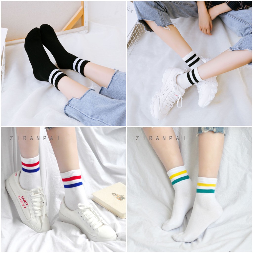 Vớ Tất Hai Sọc Cổ Cao Hàn Quốc Cotton kháng khuẩn hàng loại 1 dành cho cả nam và nữ size chân 36-42 MRSOCKS - VC017