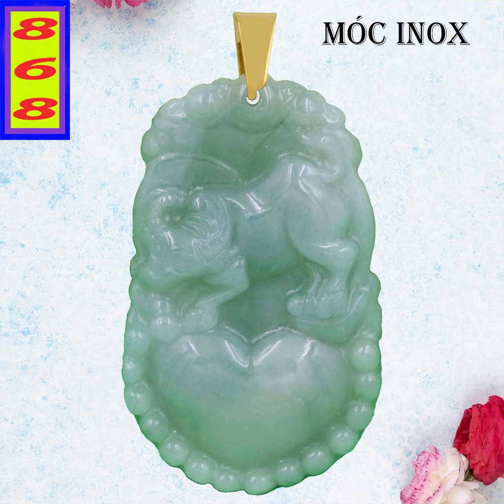 Mặt dây chuyền Tuổi Sửu màu xanh ngọc 3.6cm MNPTSU12 - Mặt size nhỏ - Tặng kèm móc inox