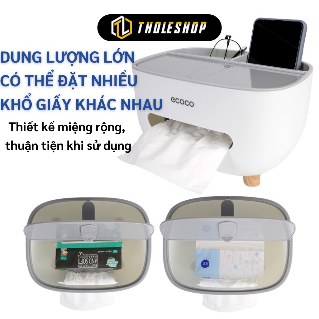 Hộp Đựng Khăn Giấy Ecoco - Hộp Giấy Ăn Để Bàn Sang Trọng Có Ngăn Để Đồ Đa Năng 1039