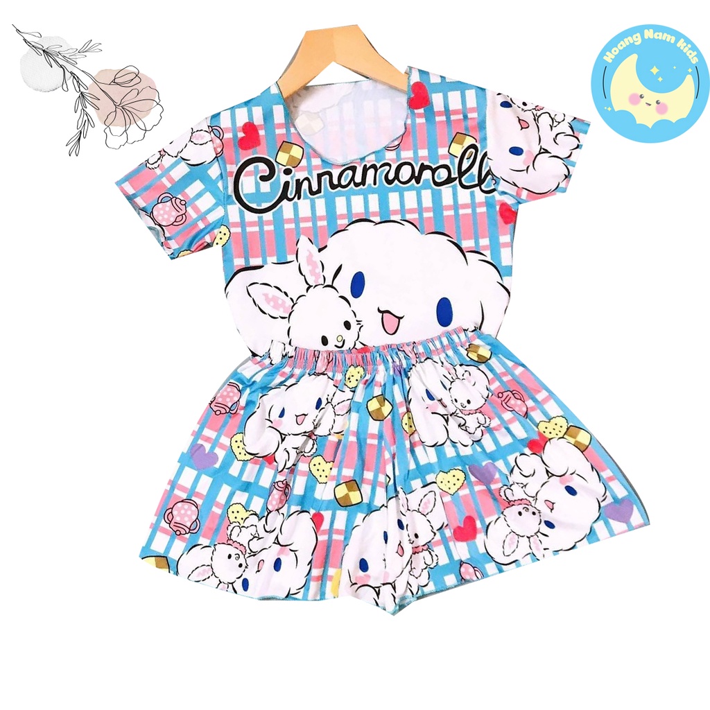 Bộ quần áo cho bé gái kểu giả váy in hình 3D sắc nét,chất liệu thun sill lạnh co giãn 4 chiều cho bé từ 8kg đến 26kg