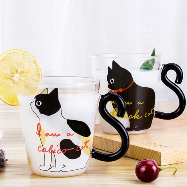Cốc Thủy Tinh Có Tay Cầm Hình Mèo Hello Kitty Dễ Thương
