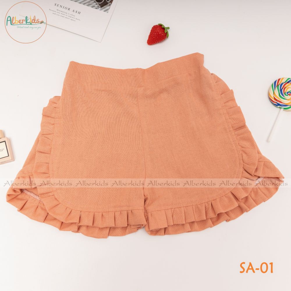 Đồ bộ bé gái ALBER KIDS họa tiết dâu tây chất liệu áo thô boi quần linen thoáng mát cho trẻ em từ 2 đến 12 tuổi [SA01]