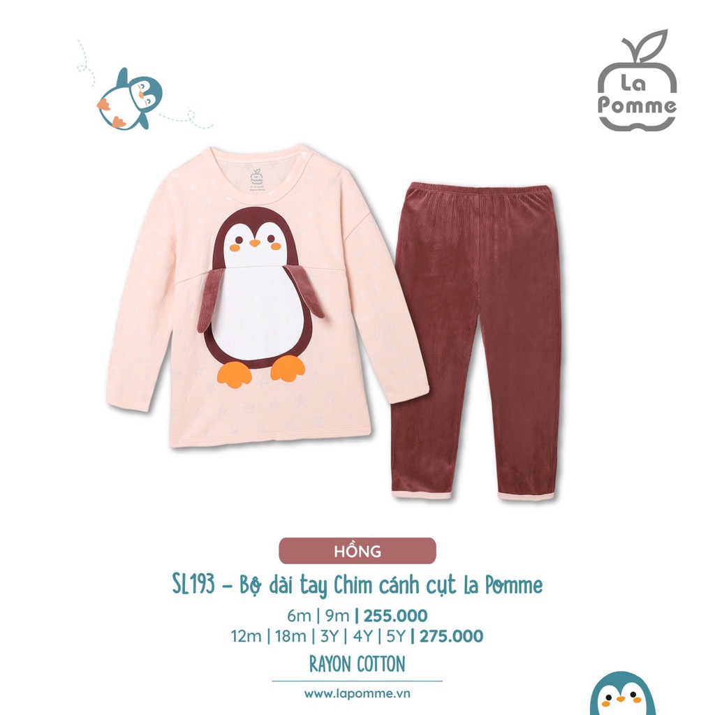 La pomme- Bộ quần áo dài tay bé trai bé gái SL193 Chim cánh cụt La pomme