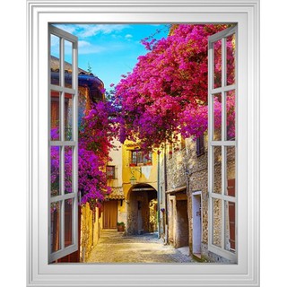 Tranh dán tường cửa sổ 3D giàn hoa giấy 0177D