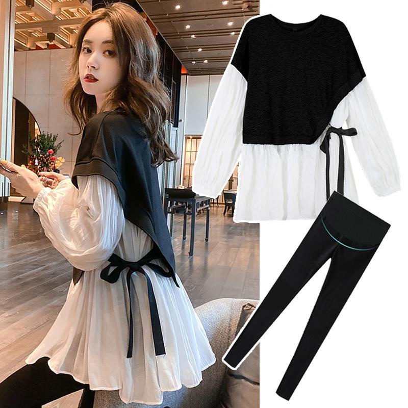 【Joshin mới】Trang phục mùa xuân cho bà bầu mẫu mới 2021 váy liền bà bầu trang phục năm mới áo bà mẹ sành điệu bộ hot trên mạng mùa thu đông mẫu thời trang