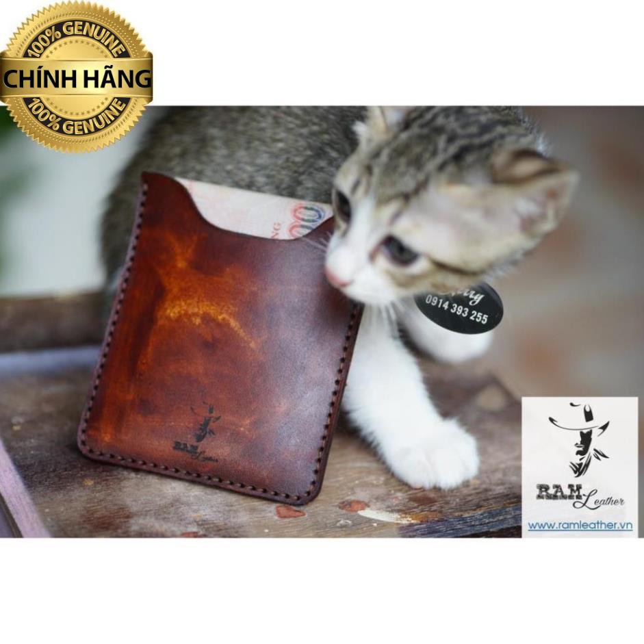 VÍ RAM MINI DA BÒ VEGTAN MÀU NÂU SÁNG - HÀNG CHÍNH HÃNG RAM LEATHER .