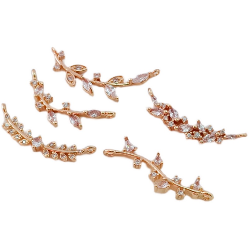 Phụ Kiện Trang Sức Hình Cành Lá Mạ Vàng 14K Đính Đá Zircon Nhiều Màu Sắc