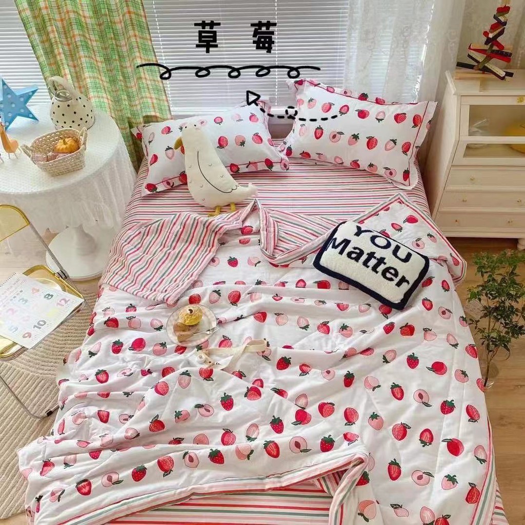 Bộ chăn ga gối ga giường cotton living trần chăn hè cao cấp (chát chọn mẫu)