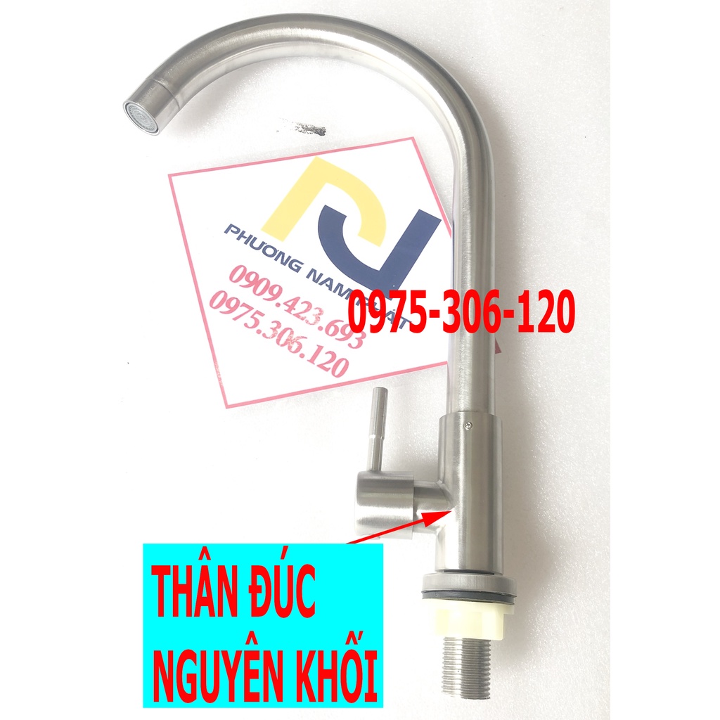 (vòi cổ bi bao không lỏng cần) vòi rửa chén bát lạnh INOX 304 N5011 FOTAR xoay 360 độ dùng cho 2 hộc chậu