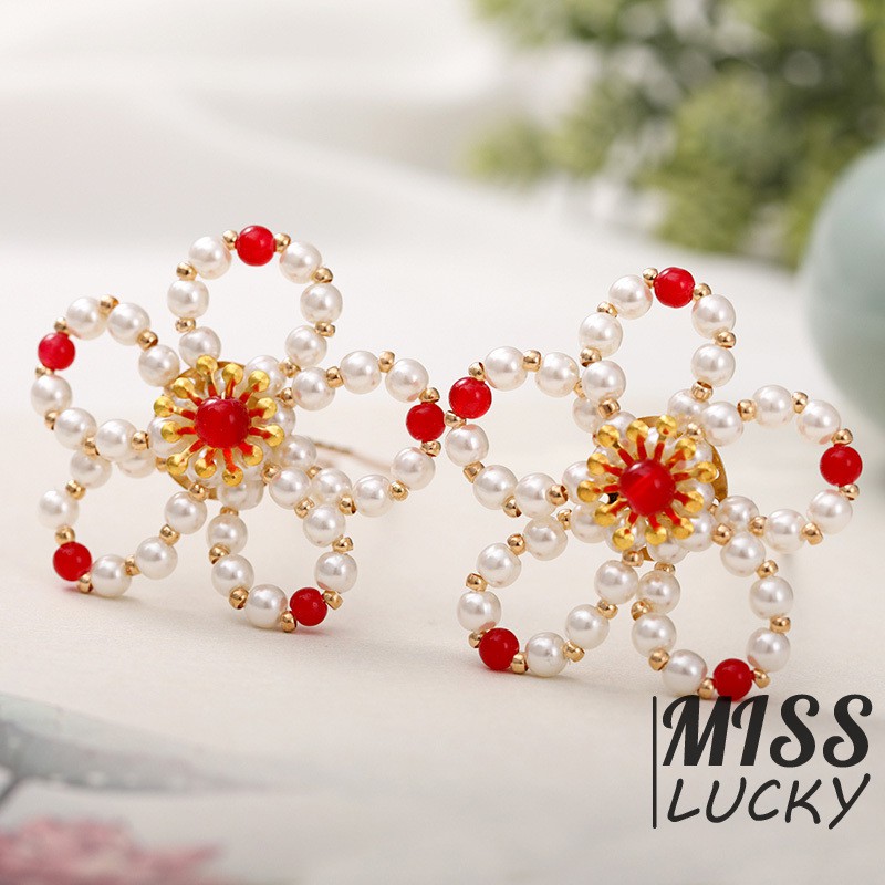 Set 2 Kẹp Tóc Hình Hoa Đính Ngọc Trai Sang Trọng Cho Nữ