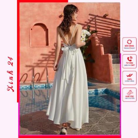 Đầm váy maxi trắng nơ sau đi tiệc - đi biển (kèm hình thật) | BigBuy360 - bigbuy360.vn