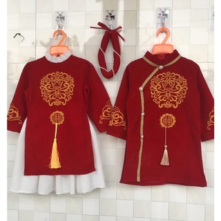 Áo dài nhung gấm thêu mặc Tết cho bé 8-18kg