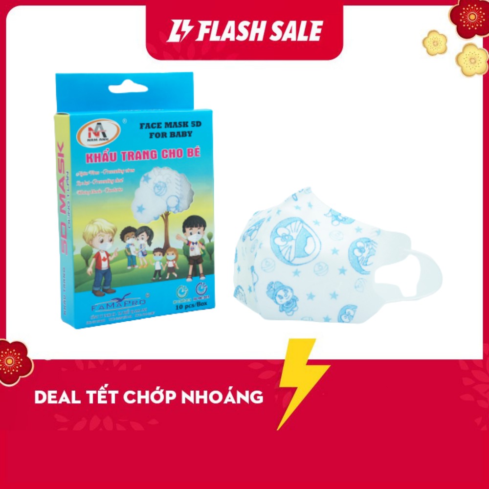 [ RẺ VÔ ĐỊCH ] Khẩu trang y tế trẻ em kháng khuẩn 3 lớp Famapro 5D Baby hình Đoremon (10 cái/ hộp )