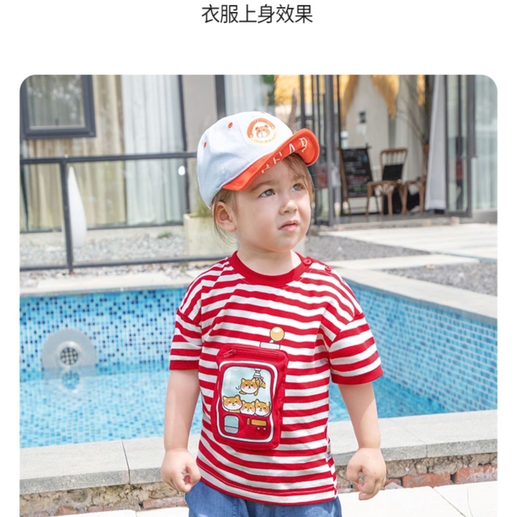 Áo Thun Tay Ngắn Cổ Tròn Kẻ Sọc In Hoạt Hình Phong Cách Hàn Quốc Thời Trang Mùa Hè Cho Bé 2023