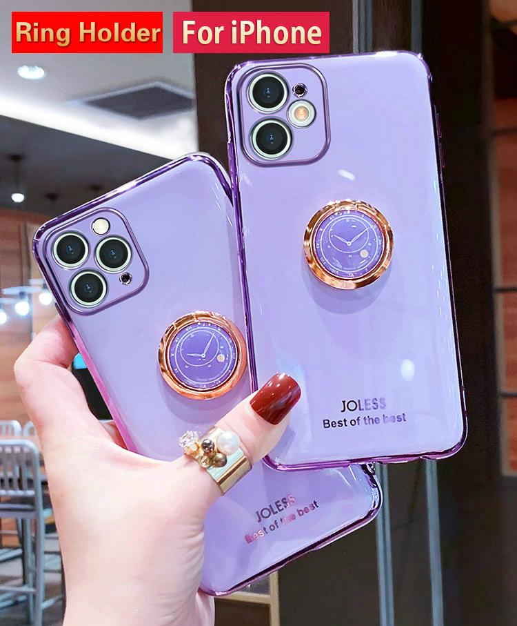 Ốp điện thoại TPU mềm mạ điện có nhẫn đỡ bảo vệ camera cho iPhone 11 Pro Max 12 Pro Max X XS XR XS Max 6Plus 6s+ 7 8+
