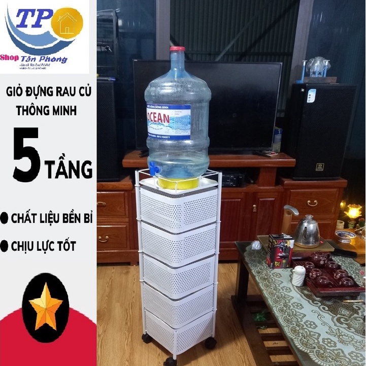 kệ sàn xoay nhiều 5 tầng màu trắng Giỏ đựng rau quả vuông đa chức năng hộ gia đình,đồ dầu gội, mpham
