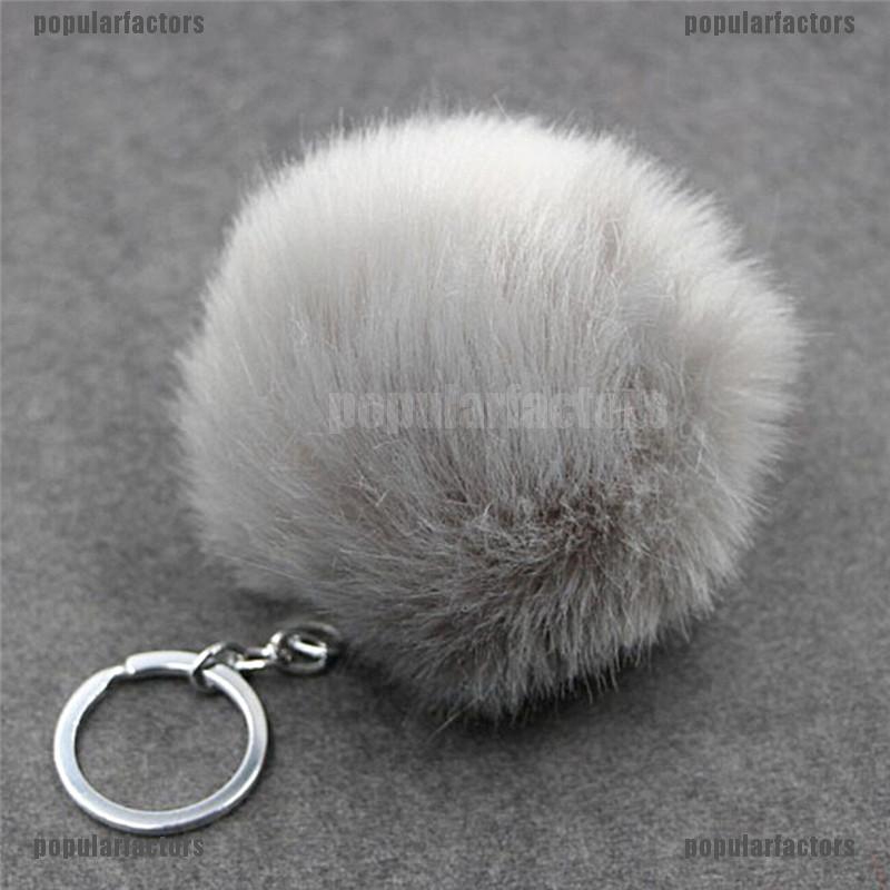 Móc khóa kim loại thiết kế hình quả bóng lông thỏ độc đáo