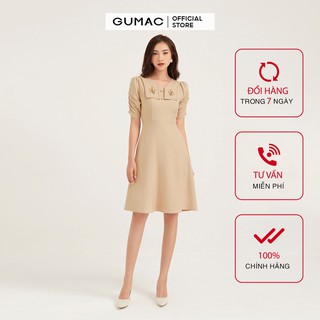 Đầm nữ ôm GUMAC thiết kế thêu họa tiết hoa, màu kem đủ size DB1116
