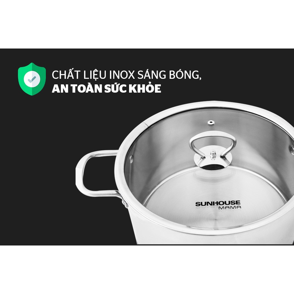 Bộ 3 nồi Inox 5 đáy sử dụng bếp từ Sunhouse SH784 [16cm/20cm/24cm]