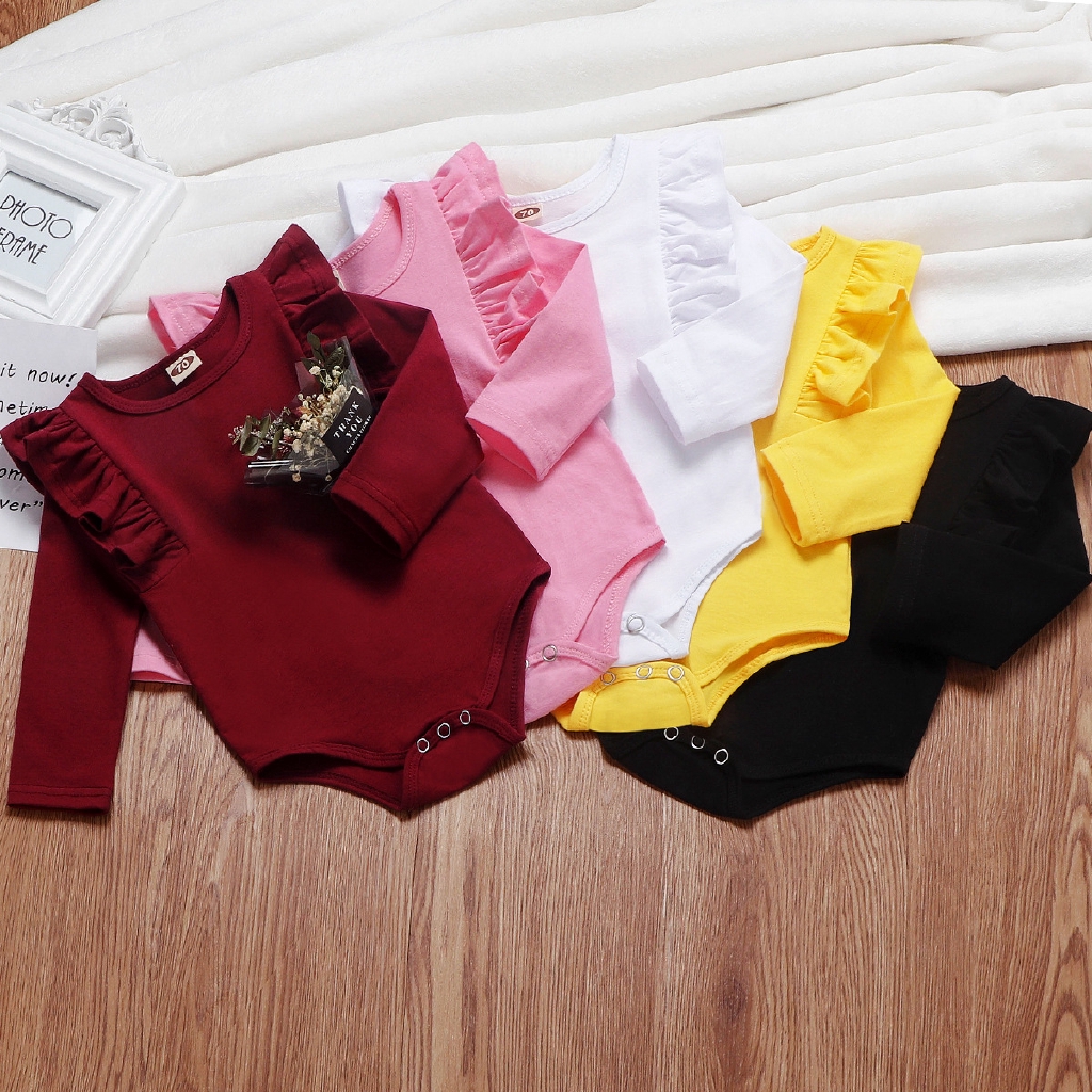 Áo liền quần dài tay phối bèo dễ thương cho bé gái