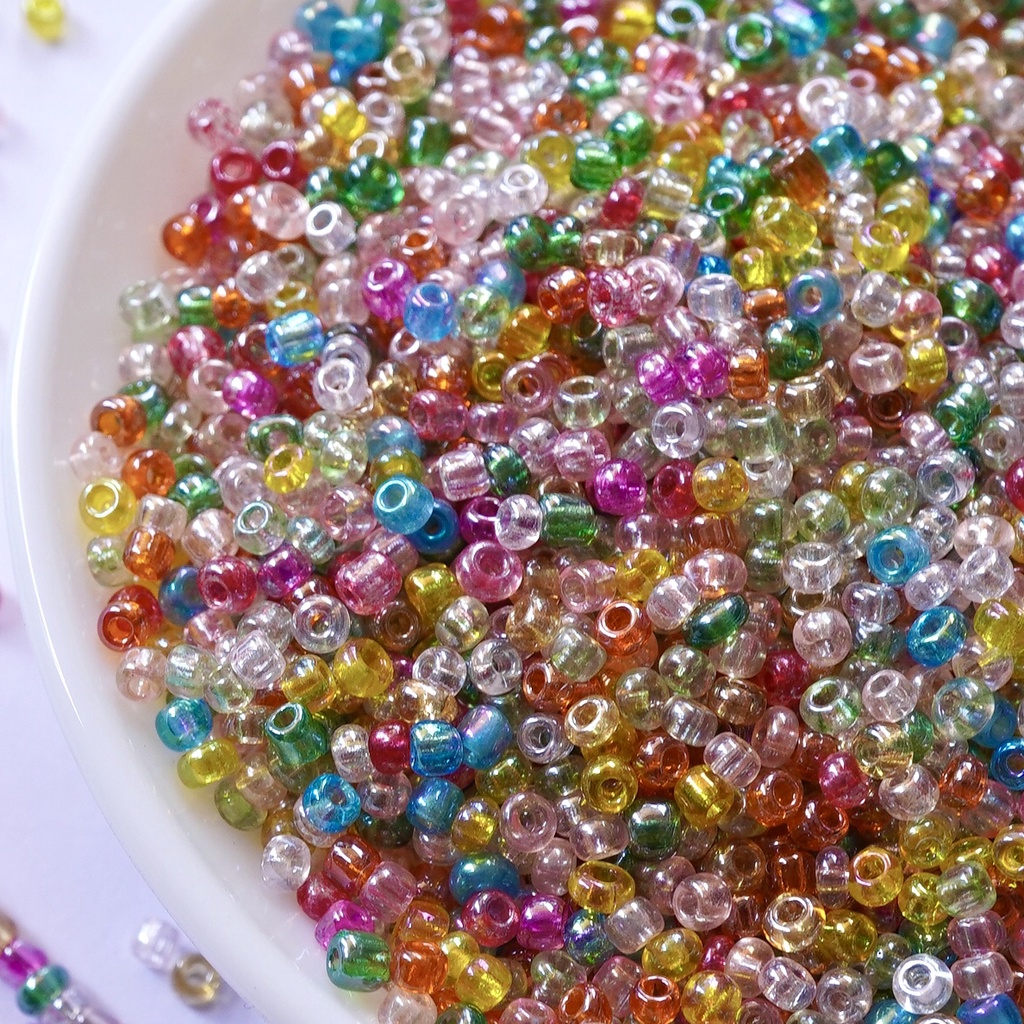 Gói 25g - 50g hạt cườm tấm 2mm 3mm mix màu trong đính kết quần áo DIY
