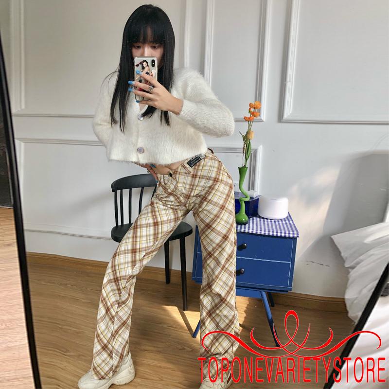 Quần Dài Ống Loe Họa Tiết Ca Rô Thời Trang Thanh Lịch Dành Cho Nữ