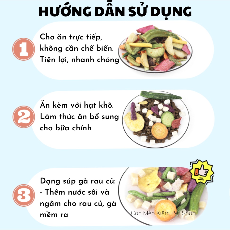 Salad cho thú cưng gà nấm rau củ sấy khô cho chó mèo 150gr, snack salat trộn ăn vặt chất xơ Con Mèo Xiêm