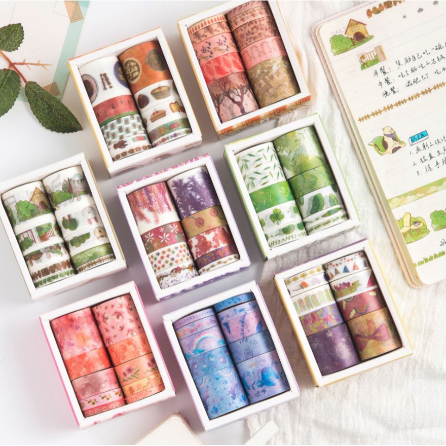 Washi tape bộ 10 cuộn băng dính dán sổ hoạ tiết phong cảnh cổ phong | BSW112