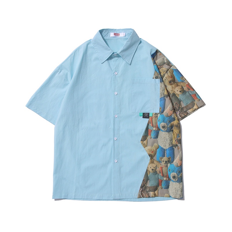 Áo sơ mi ngắn tay phong cách retro Hồng Kông cá tính cho nam và nữ xu hướng Hàn Quốc