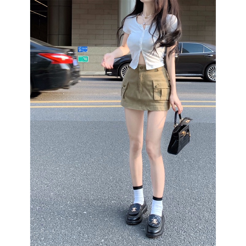 HUANG YOYO  Bộ Áo Croptop Ngắn Tay + Quần Ôm Dáng Thời Trang Hàn Quốc Gợi Cảm quần