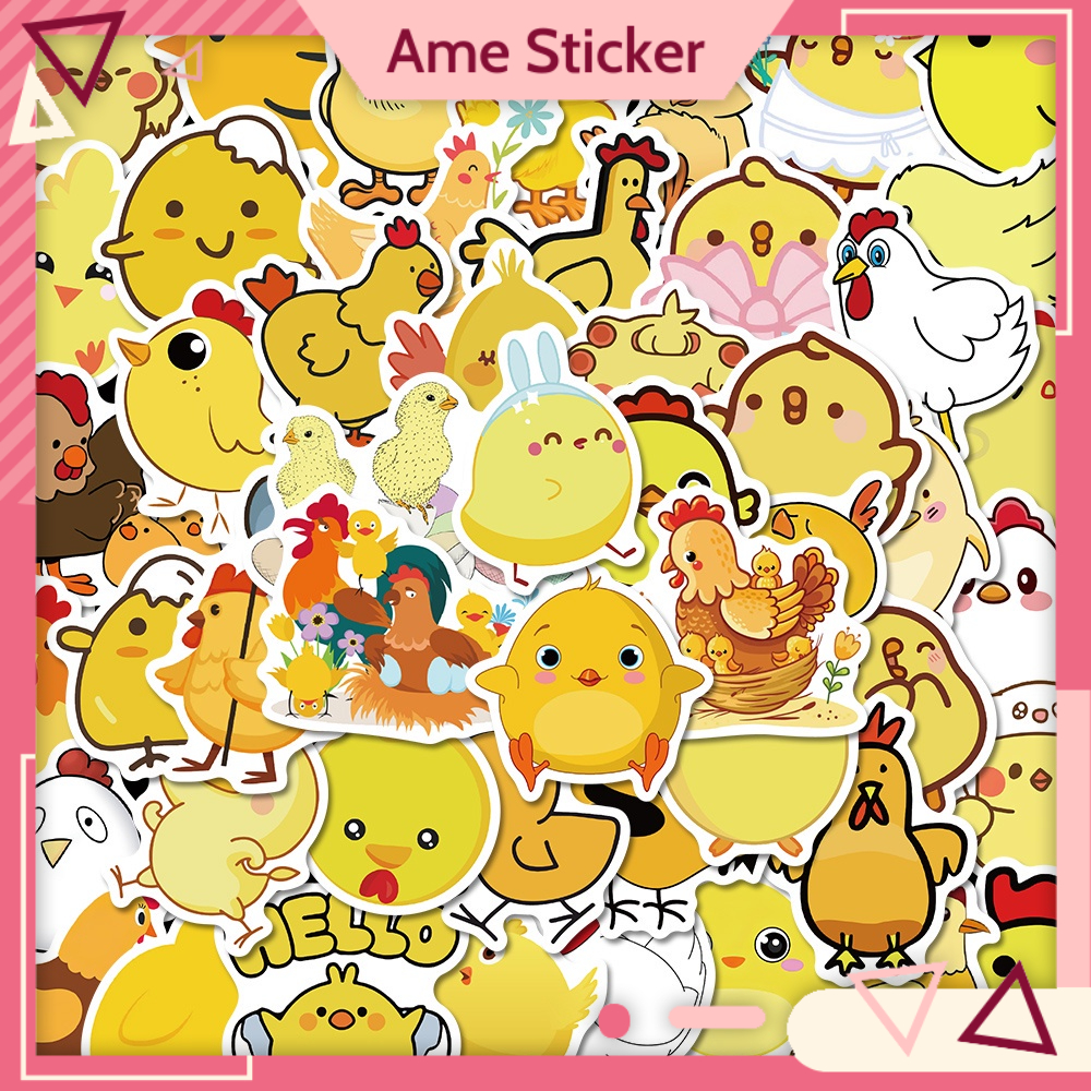 Combo 50 Sticker GÀ VÀNG DỄ THƯƠNG hình dán chống nước dán mũ bảo hiểm, laptop, vali, điện thoại
