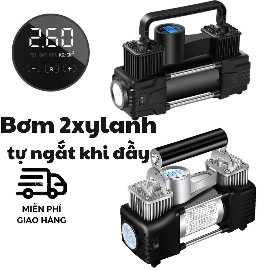 Bơm lốp ô tô 2 Piston Xylanh đồng hồ điện tử tự ngắt khi đầy chính hãng SUITU phù hợp đi đường dài đi phượt ranger hilux