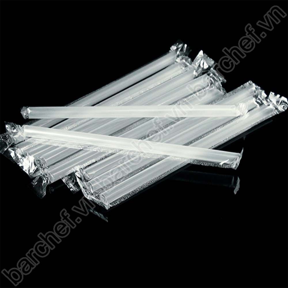 Ống hút thẳng E.Life, màu trong, phi 12mm, dài 21cm, một đầu nhọn, bọc màng OPP - túi 500g