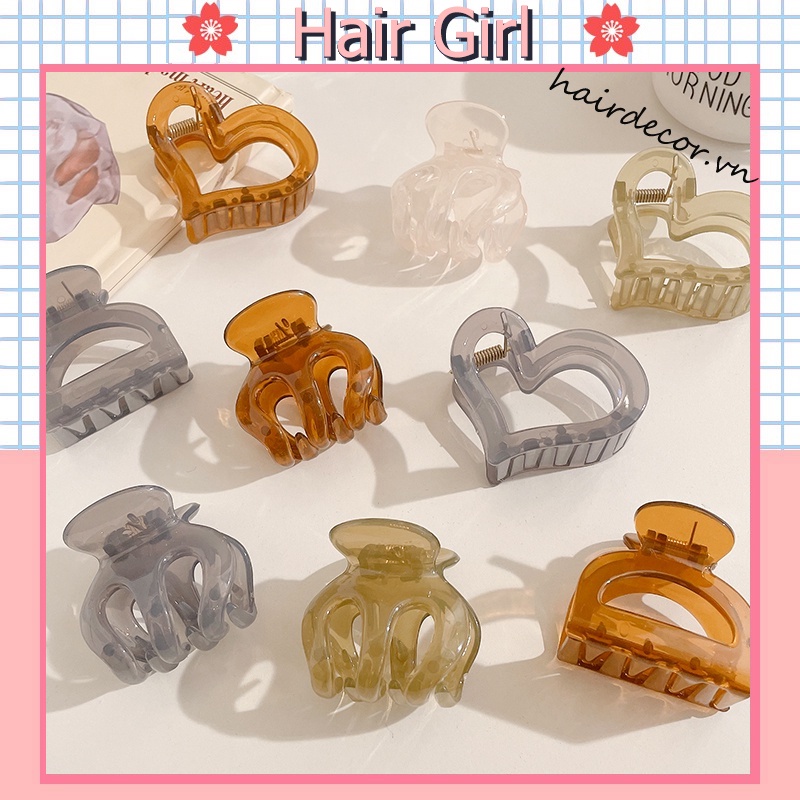Kẹp Tóc Màu Nhám Hình Trái Tim Trong Suốt Phong Cách Hàn Quốc