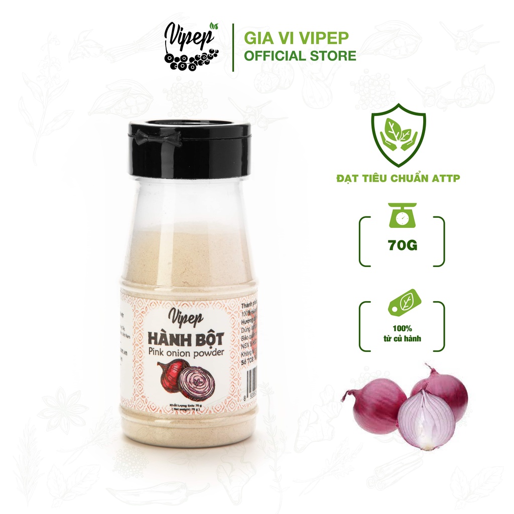 Bột hành nguyên chất Vipep 70g - gia vị chế biến xay nhuyễn từ tự nhiên, tiện lợi tẩm ướp thịt, nấu phở, nêm canh