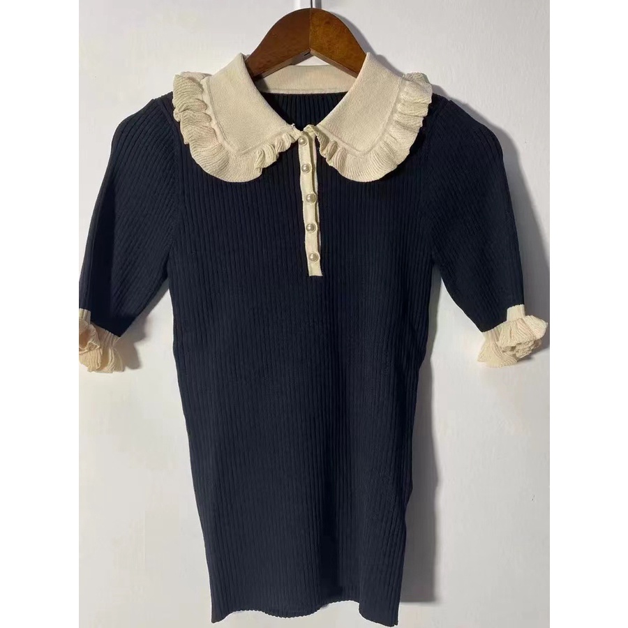 PYAE Sandro 2021 autumn and winter new women's women's wooden ear doll collar knitwear slim fit elegant top