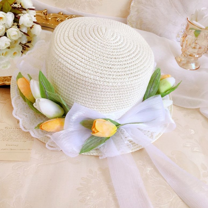 Mũ Vành Phẳng Trang Trí Hoa Tulip Có Thể Điều Chỉnh Thời Trang Đi Biển Mùa Hè Cho Nữ