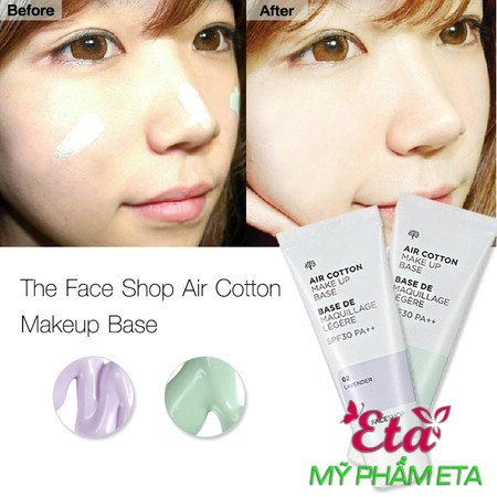 Kem lót kiềm dầu và hiệu chỉnh tông da The Face Shop Air Cotton Makeup Base SPF30 PA++ TFS 40ml | BigBuy360 - bigbuy360.vn