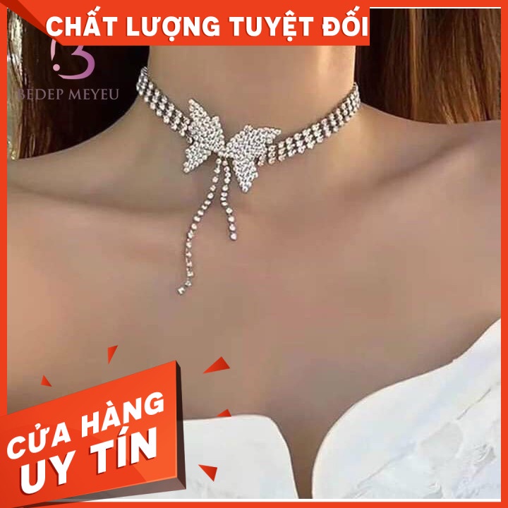 Vòng cổ mặt hình Bướm đính đá nhân tạo ôm sát cổ - Sang trọng - Quý phái SALE KHỦNG