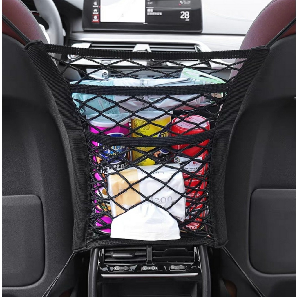 Túi Lưới Đựng Đồ 3 Ngăn Treo Sau Ghế Xe Hơi Tiện Dụng