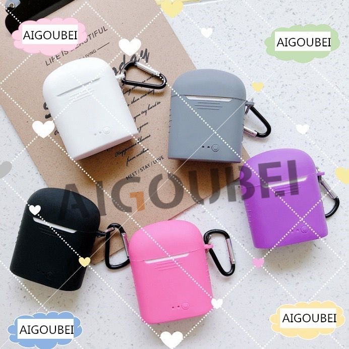 Vỏ đựng hộp sạc tai nghe AirPods i7s TWS bluetooth màu trơn kèm móc treo Carabiner